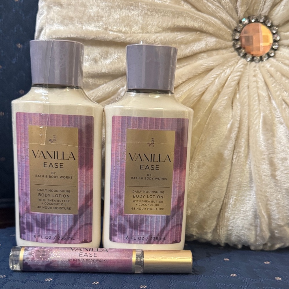Bath & Body Works Vanilla Ease Body Lotion & Rollerball - Cream & Purple